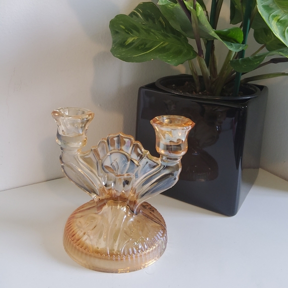 Vintage Iris and Herringbone Jeannette Double Candle Holder - Picture 2 of 5